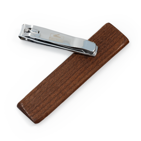 Mahogany wood fingernail clippers with extended functionality